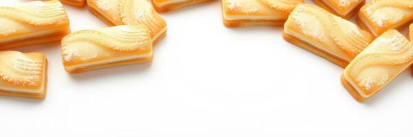 Delightful assortment of decorative sweet cookies arranged neatly on a white surface photo