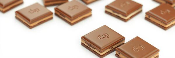 Delicious chocolate squares arranged artistically on a white background for dessert lovers and confectionery enthusiasts photo