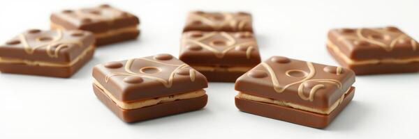 Delicious chocolate squares with creamy filling displayed on a light surface photo