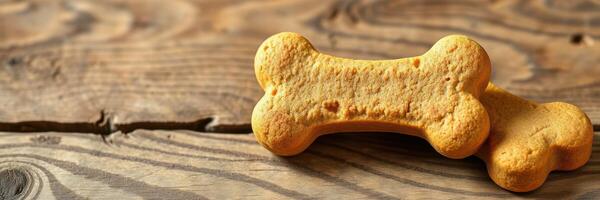 Dog treats shaped like bones on a rustic wooden surface create a warm and inviting atmosphere for pet lovers photo