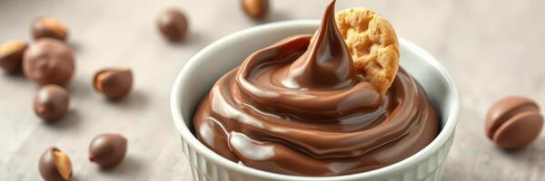 Decadent chocolate mousse served in a bowl with a cookie garnish and coffee beans on the side photo