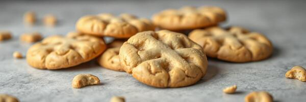 Freshly baked cookies arranged on a marble surface ready to enjoy during an afternoon treat photo
