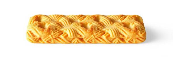 Deliciously detailed golden cookie with an intricate pattern on a white background photo