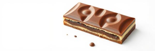 Delicious layered chocolate bar with smooth cream filling displayed on a clean white background photo