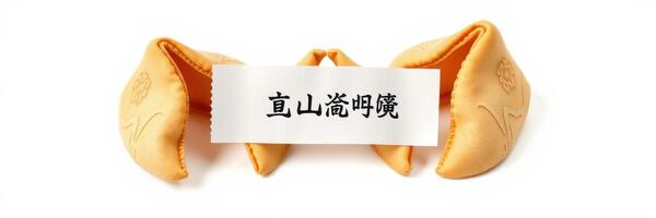 Fortune cookies displayed on a table with a message inside at a lively restaurant during dinner photo
