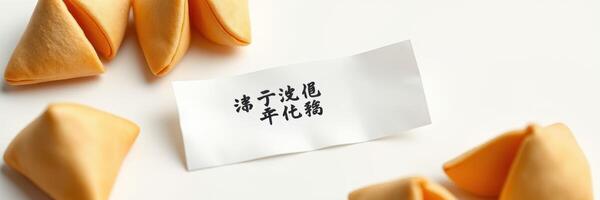 Fortune cookies with messages on a table during a casual dining experience in an Asian restaurant photo