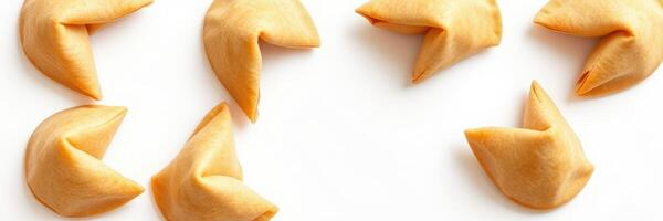 Custom fortune cookies arranged on a white surface with various shapes and textures showcased photo