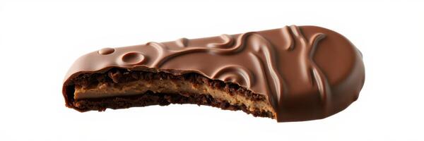 Delicious chocolate bar with creamy filling displayed against a clean background photo