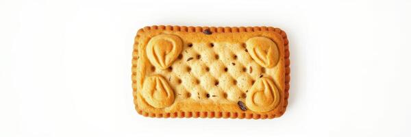Delicious buttery cookie with an intricate design on a white background photo