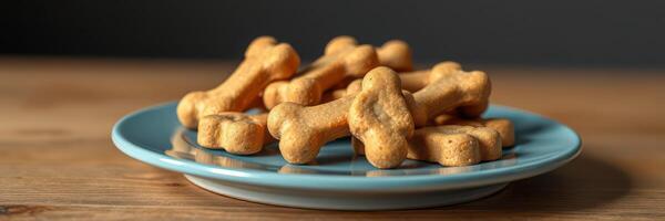 Delicious homemade dog treats arranged on a blue plate ready for pups to enjoy photo