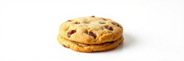 Delicious homemade chocolate chip cookies stacked on a white background photo