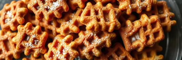 Delicious golden-brown waffle snacks served on a plate ready for enjoyment at a cozy gathering photo