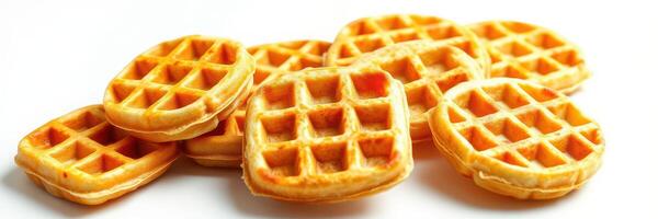 Stack of freshly baked waffles on a white background ready for breakfast or dessert options photo