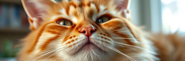 Orange tabby cat with a curious expression gazes playfully, capturing attention in a cozy indoor setting photo