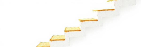 Stairs leading upward in a bright, minimalistic setting with white walls and wooden treads photo