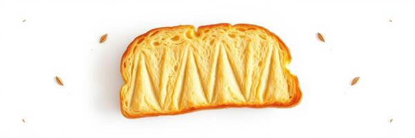 Sliced bread with unique texture and golden crust displayed on a clean white background photo