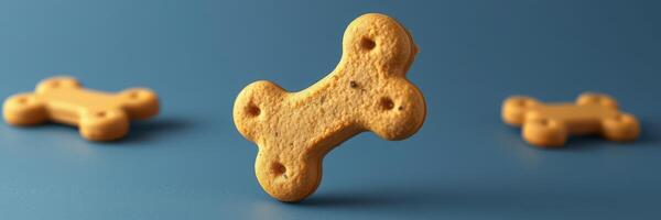 Unique dog bone-shaped treats arranged on a blue surface create a playful and inviting atmosphere for pets and their owners photo