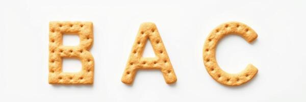 Snack letters spelling bac arranged on a plain background for creative culinary presentation photo