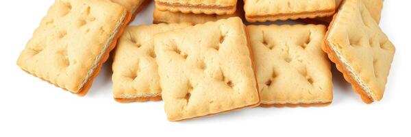 Crunchy light biscuits arranged on a white background ready for snacking or pairing with beverages photo