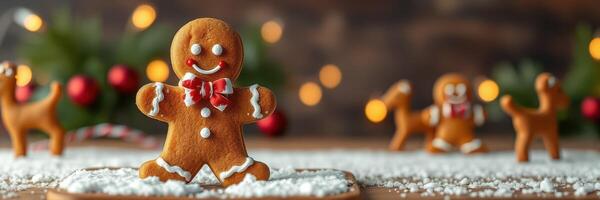 Delicious gingerbread cookies decorated with icing and festive elements for holiday celebrations photo