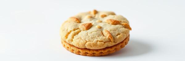 Delicious homemade sandwich cookie with creamy filling on a light background at a cozy kitchen setting photo