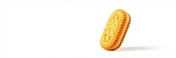 Delicious cookie spinning on a white background highlighting tempting texture and design photo