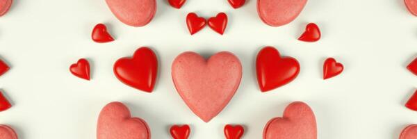 Colorful heart shapes arranged in a symmetrical pattern on a light background for a festive occasion photo