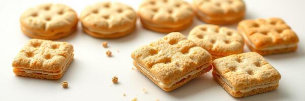 Delicious cookies arranged on a white surface ready for tasting at a dessert gathering in a cozy home setting photo