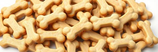 Dog treats shaped like bones piled together at a pet supply store for animal lovers to purchase photo