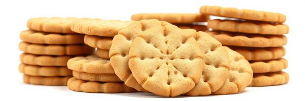 Crunchy, golden-brown cookies stacked in a decorative arrangement ready for enjoyment at any time photo