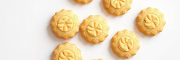 Delicious homemade cookies arranged on a white surface ready for serving at a daytime gathering photo
