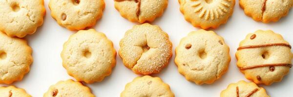 Delicious assortment of freshly baked cookies arranged on a white plate at a bakery photo