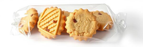 Delicious assortment of freshly baked cookies in a clear plastic wrapper ready for enjoyment photo