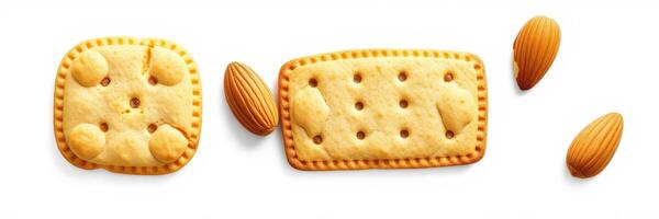 Unique cookie shapes with almonds displayed on a white background during a snack preparation photo