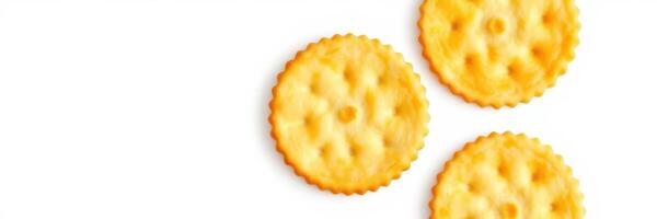 Savory crackers arranged on a white background, showcasing their golden color and textured surface for a tasty snack option photo