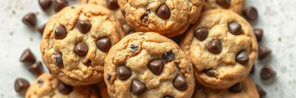 Delicious cookies topped with chocolate chips on a white plate, perfect for a sweet treat at a cozy gathering photo