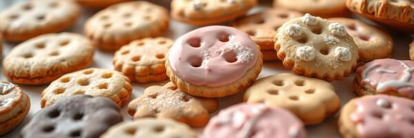 Colorful cookies featuring decorative icing shapes arranged on a table ready for a celebration or gathering photo