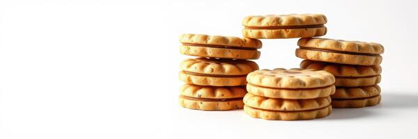 Delicious cookie stack arranged neatly on a plain surface ready for enjoyment with a warm beverage photo