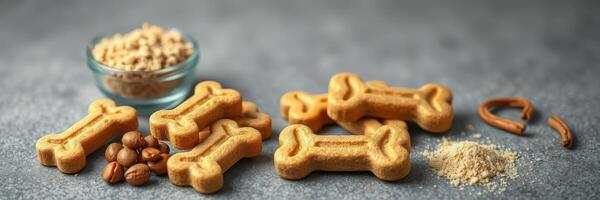 Homemade dog treats prepared with natural ingredients and spices on a kitchen countertop photo