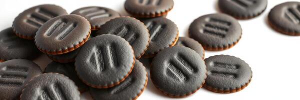 Delicious chocolate cookies scattered on a clean surface ready for enjoyment with friends or family photo