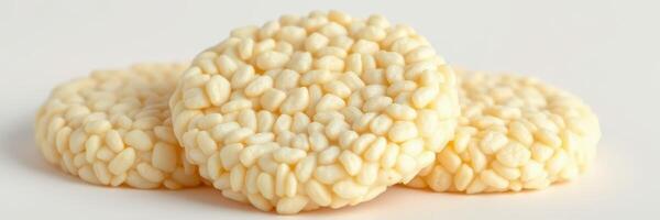 Delicious rice cakes stacked with sesame seeds made for a healthy snack option at home or on-the-go photo