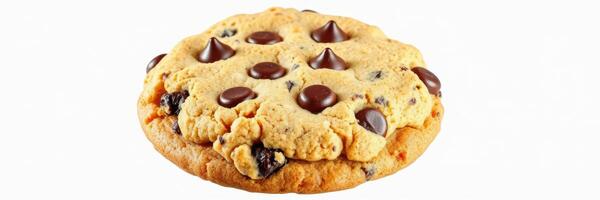 Delicious chocolate chip cookie freshly baked with golden edges and rich chocolate morsels photo