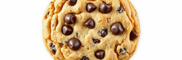 Delicious chocolate chip cookie freshly baked and ready to eat, showcasing a golden brown color and chocolate morsels photo