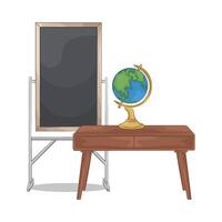 blackboard and globe on the table illustration vector