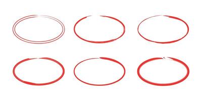 collection of hand drawn red circle lines vector