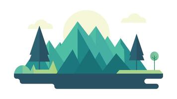 Green Mountain Nature View Landscape with Pine Trees in Forest with Sun in Bright Day vector
