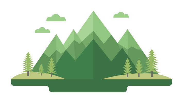 Green Mountain Nature View Landscape with Pine Fir Conifer Trees in Forest Jungle