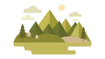 Green Mountain Nature Scenery with Pine Trees in Forest with Sun in Bright Sky vector