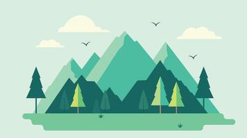 Green Mountain Nature View Landscape with Pine Fir Conifer Trees in Jungle vector
