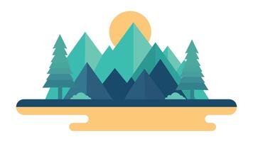 Green Mountain Nature View Landscape with Pine Trees in Forest with Sun in the Sky vector
